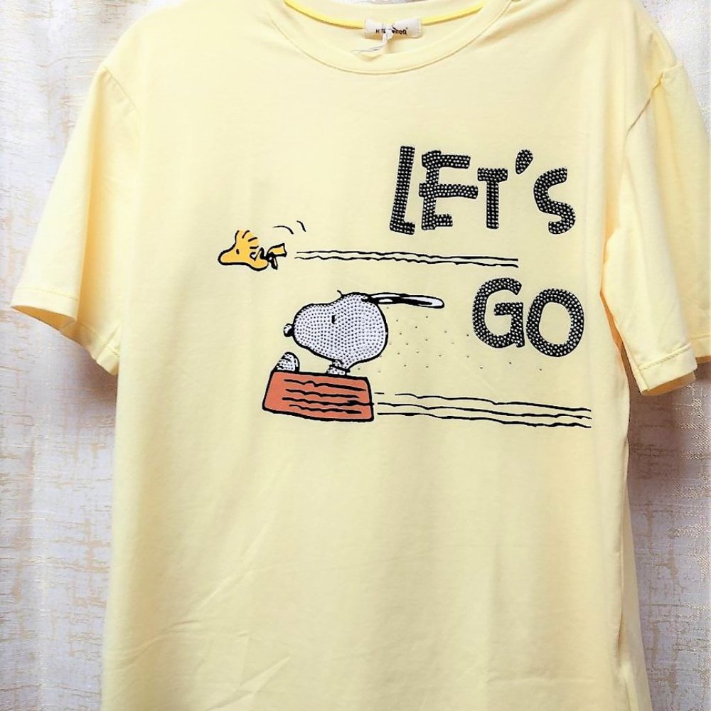 Peanuts Snoopy ONE SIZE Light Yellow Rhinestone Short Sleeve Tshirt